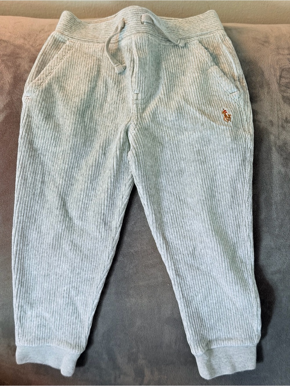 Polo by Ralph Lauren Kids Light Gray Corduroy Joggers with Pony Logo